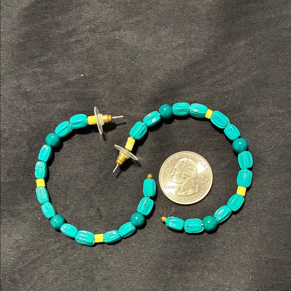 Ink + Alloy Turquoise and Gold Beaded Hoop Earrings